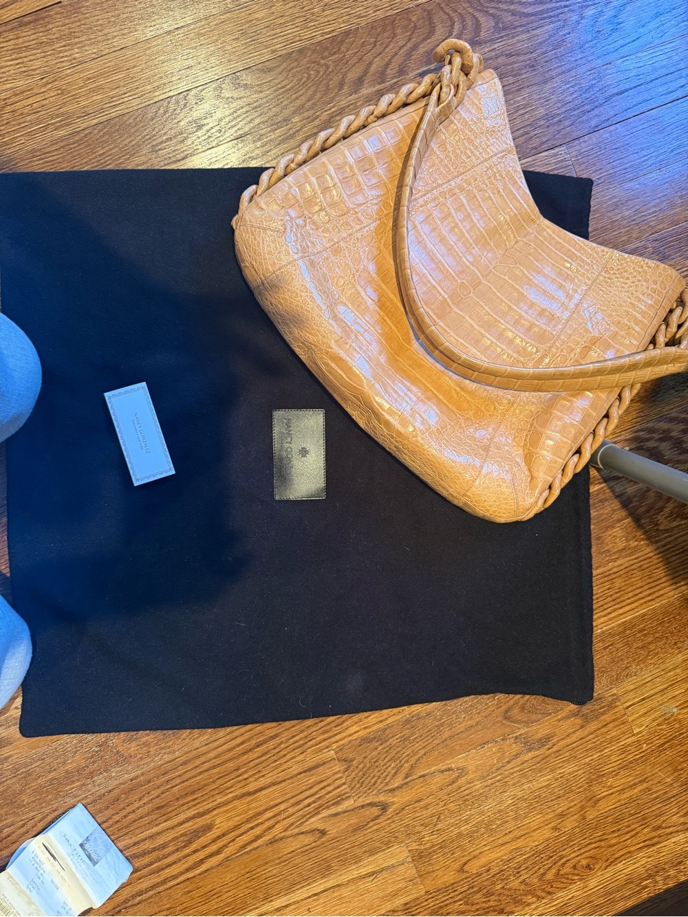 Nancy Gonzalez Croc-Embossed Caramel Shoulder Bag with Braided Strap - Picture 6 of 7